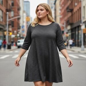 NWT Hilary Radley Women 2X Black Space Dye Knit Shift Dress Plus Size 3/4 Sleeve